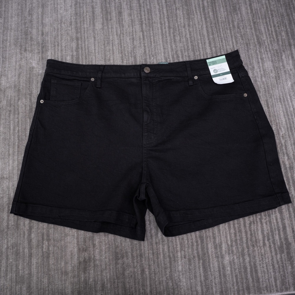 Terra & Sky Denim Shorts Womens 24W Black New High Rise Plus Stretch 4.5 Inch